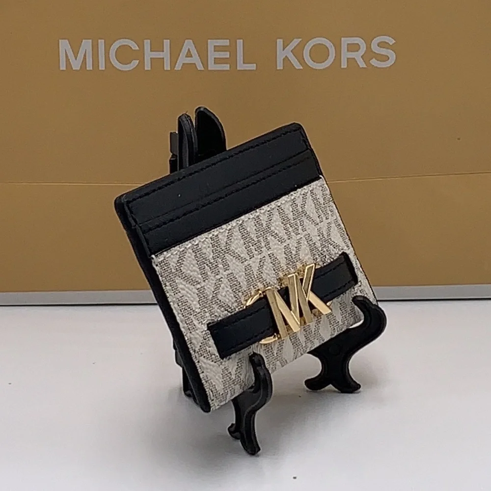 MICHAEL KORS Reed Large Card Holder Case Wallet COLOR: VANILLA BLACK SIGNATURE